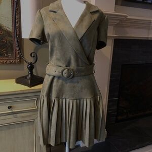 Elizabeth & Nicole Olive Belted Mini Dress with Pleats Size S